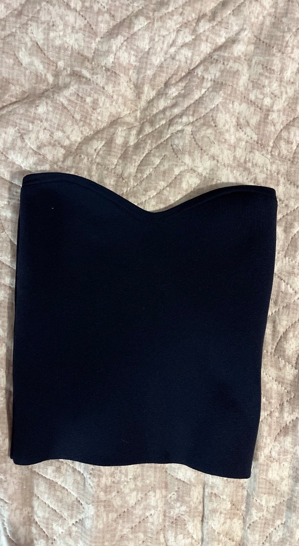 Lacivert kalp yaka triko straplez bluz - Görsel 2