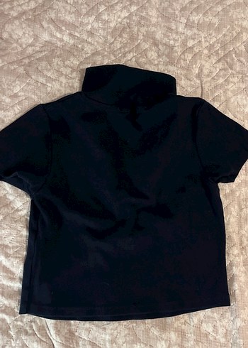 Lacivert Kısa Kollu Polo Yaka Crop Tişört - Görsel 2