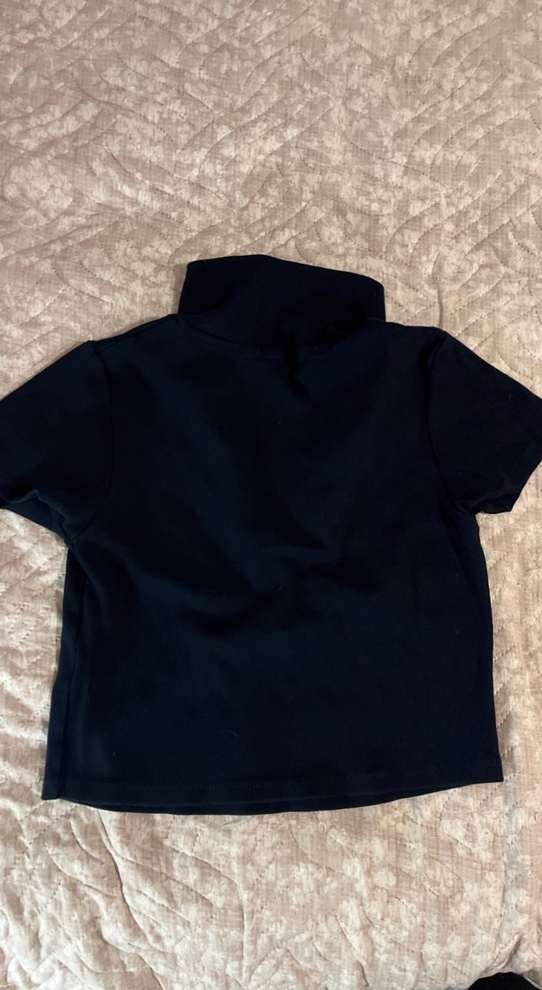 Lacivert Kısa Kollu Polo Yaka Crop Tişört - Görsel 2