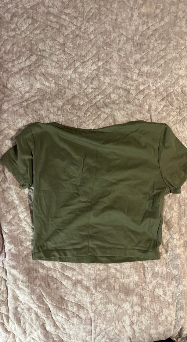 Kadın Haki Kısa Kollu Crop Top - Görsel 2