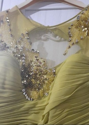 Abiye Kolsuz V Yaka Drapeli Uzun Kadın elbise - Görsel 3