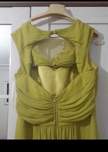 Abiye Kolsuz V Yaka Drapeli Uzun Kadın elbise - Görsel 4