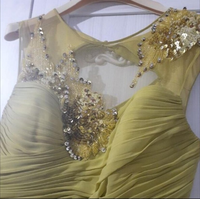 Abiye Kolsuz V Yaka Drapeli Uzun Kadın elbise - Görsel 3