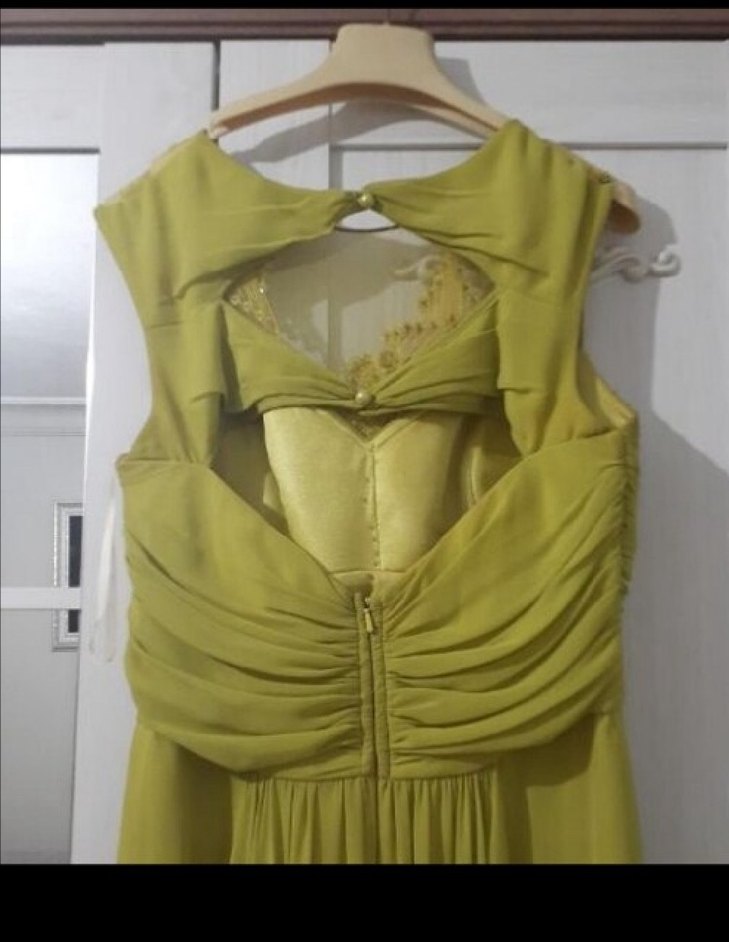 Abiye Kolsuz V Yaka Drapeli Uzun Kadın elbise - Görsel 4