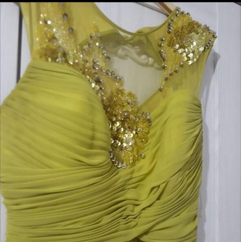 Abiye Kolsuz V Yaka Drapeli Uzun Kadın elbise - Görsel 2