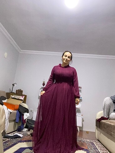 Zara Abiye tüllü elbise bordo abiye