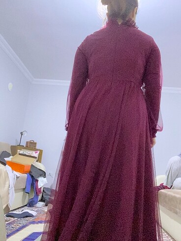 40 Beden Abiye tüllü elbise bordo abiye
