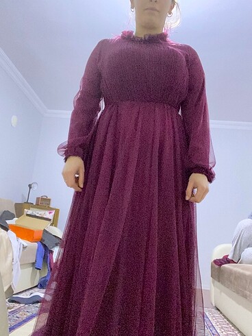40 Beden bordo Renk Abiye tüllü elbise bordo abiye