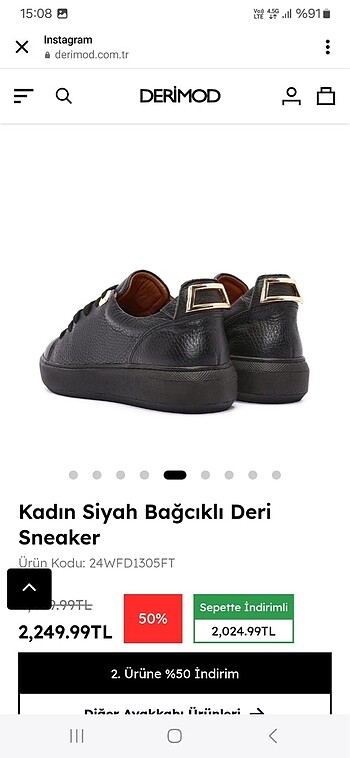 Derimod Kadın siyah bağcıklı spor ayakkabı