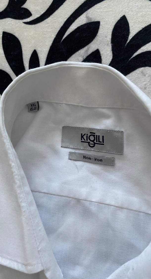 Erkek Beyaz Keten Gömlek, Düğmeli, Uzun Kollu - Görsel 5