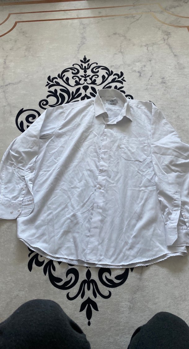 Erkek Beyaz Keten Gömlek, Düğmeli, Uzun Kollu - Görsel 2