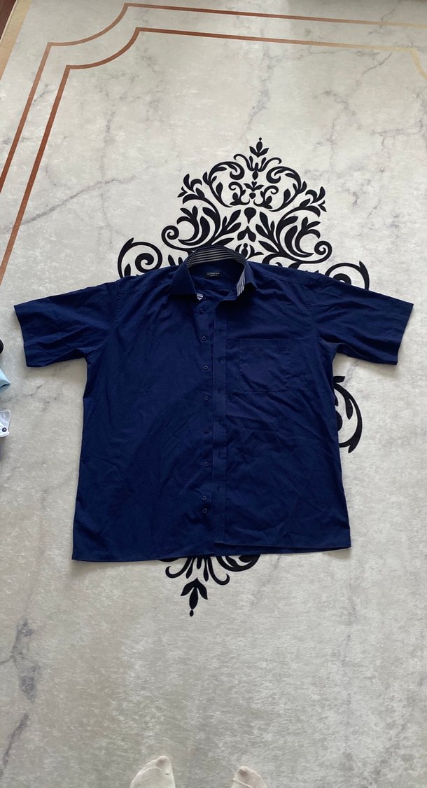 Mavi Kısa Kollu Keten Gömlek - Görsel 3