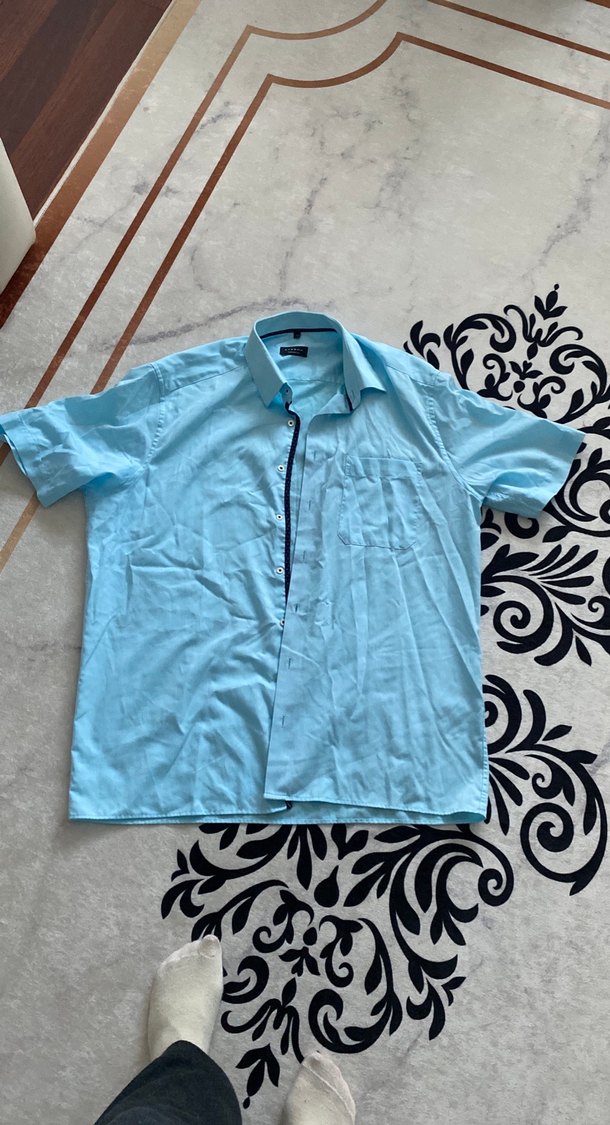 Mavi Kısa Kollu Erkek Gömlek - Görsel 2