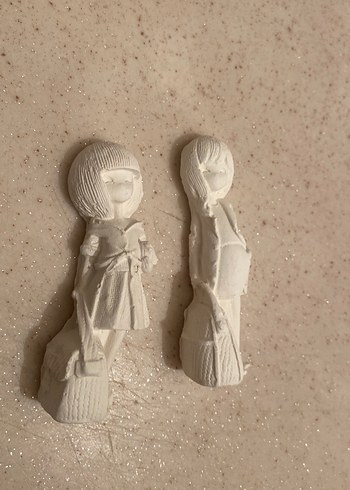 Bej Pastel Renkli Figürin Seti alçı süs beyaz - Görsel 2