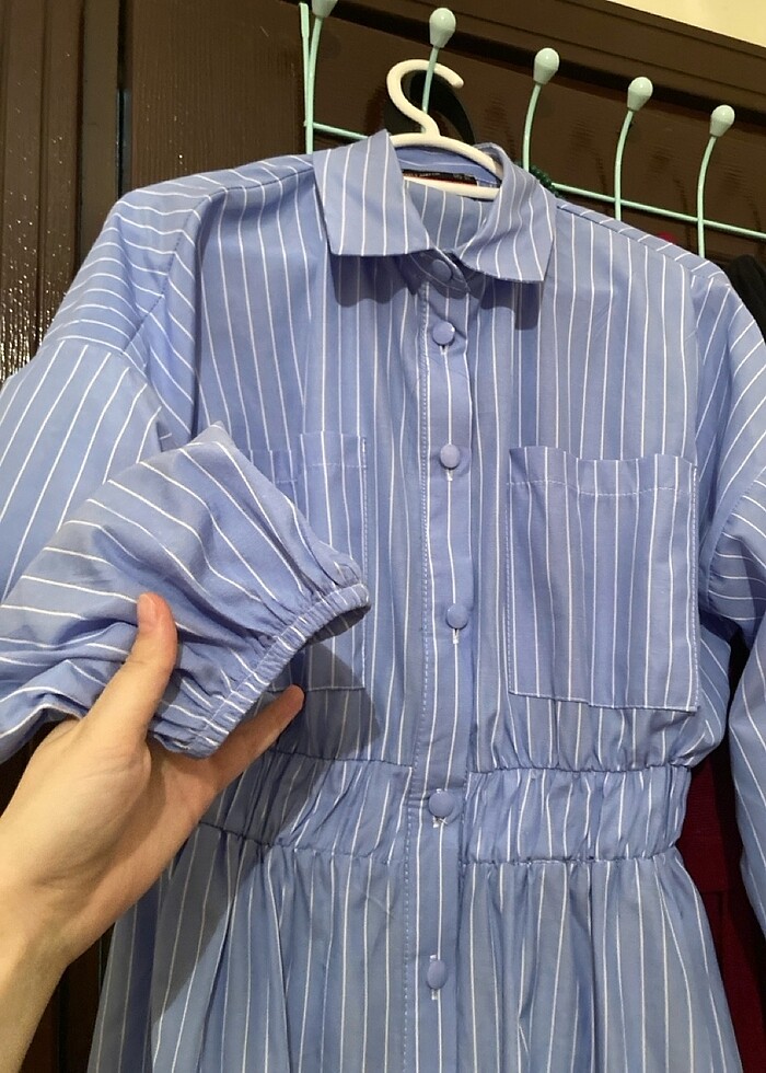 Mavi gömlek elbise - Görsel 3