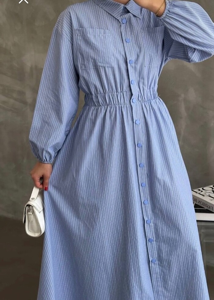 Mavi gömlek elbise - Görsel 2