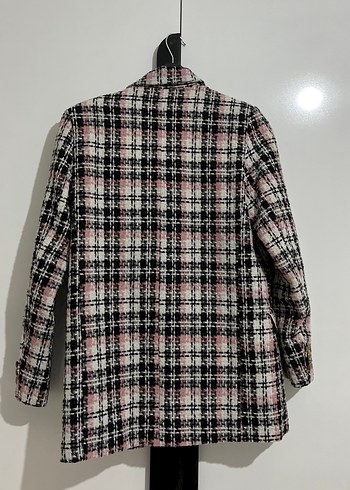 Düğmeli Pembe Ekose Midi Blazer - Görsel 3