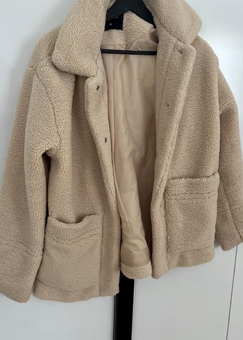 Bej Peluş Midi Kadın Kaban