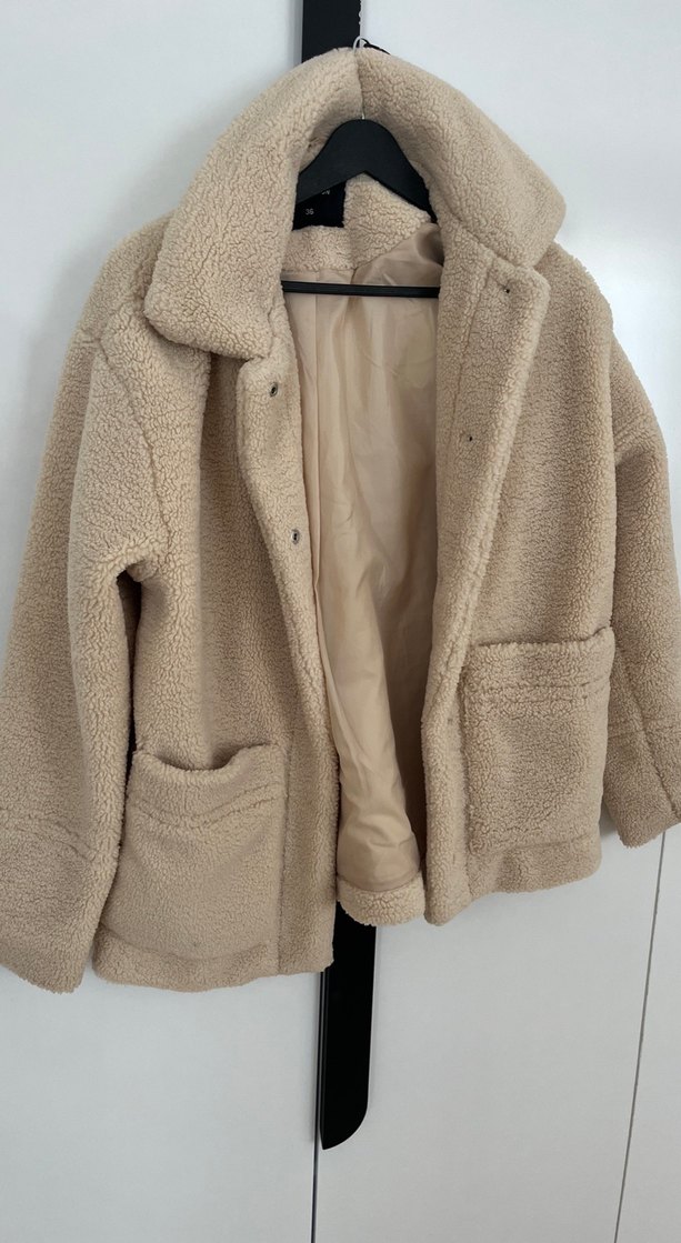 Bej Peluş Midi Kadın Kaban - Görsel 2