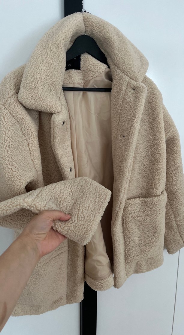 Bej Peluş Midi Kadın Kaban - Görsel 3