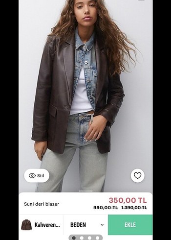 Kahverengi Suni Deri Blazer Ceket