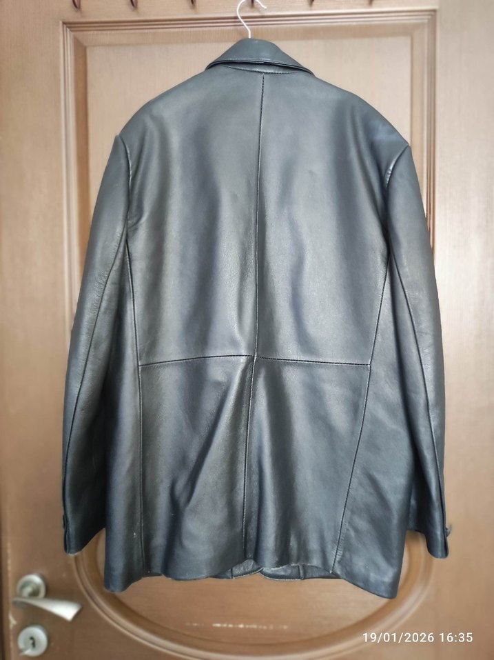 Düğmeli Gri Deri Erkek Ceket - Görsel 2