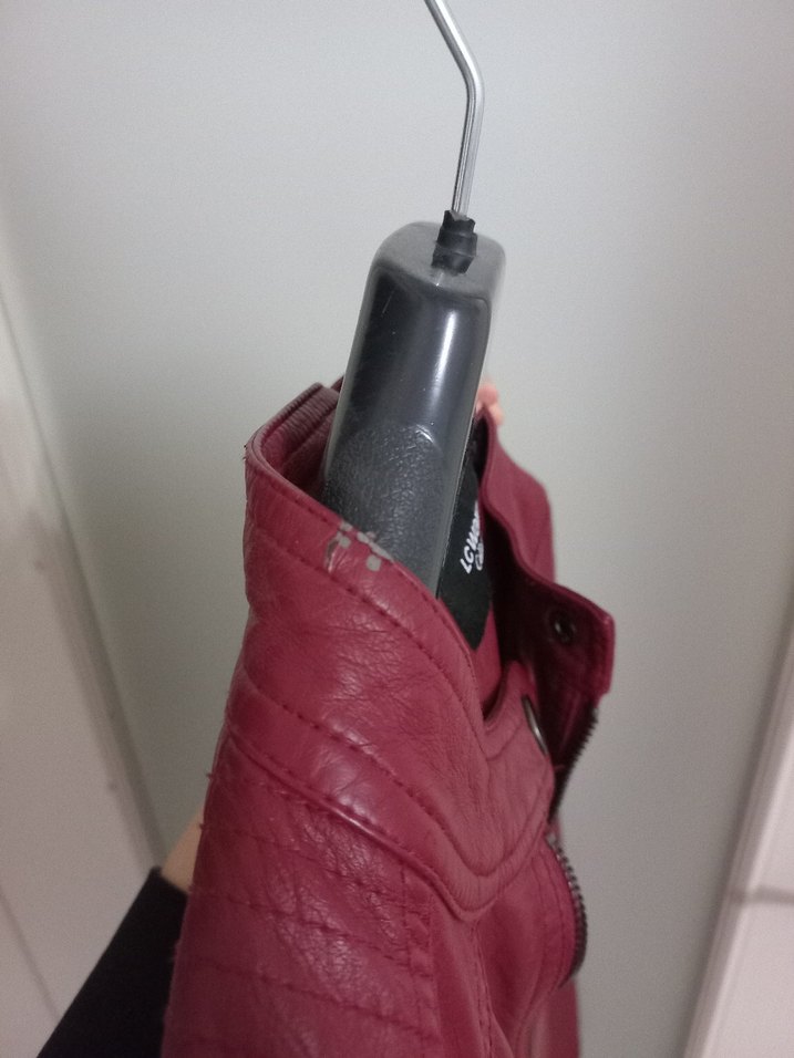 Bordo Kadın Deri Fermuarlı Biker Ceket - Görsel 3