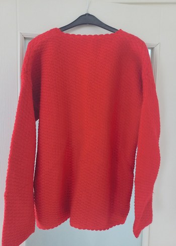 Nakışlı Kırmızı El Örgü Kadın Hırka - Görsel 3