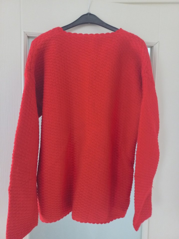 Nakışlı Kırmızı El Örgü Kadın Hırka - Görsel 3