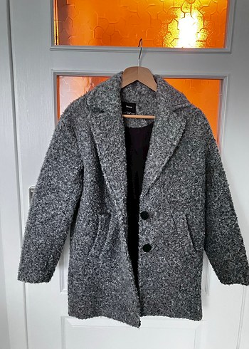 Bershka Gri Kıvırcık Dokulu Kaban - Görsel 2