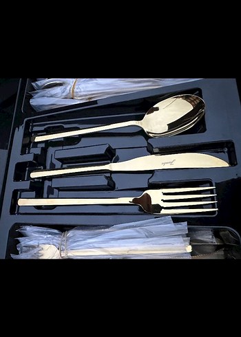 Altın Renkli Parlak Çatal Kaşık Seti jumbo marka - Görsel 2