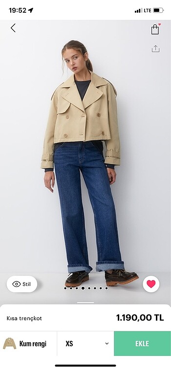 xs Beden camel Renk Pull & Bear Kısa Trençkot