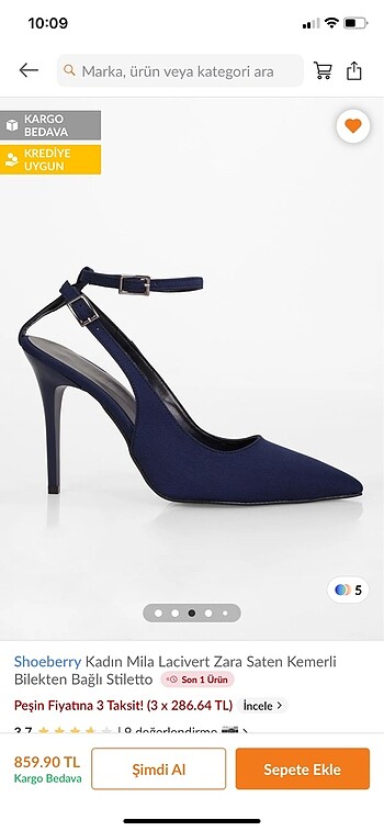 40 Beden Zara model Lacivert Stiletto Topuklu Ayakkabı