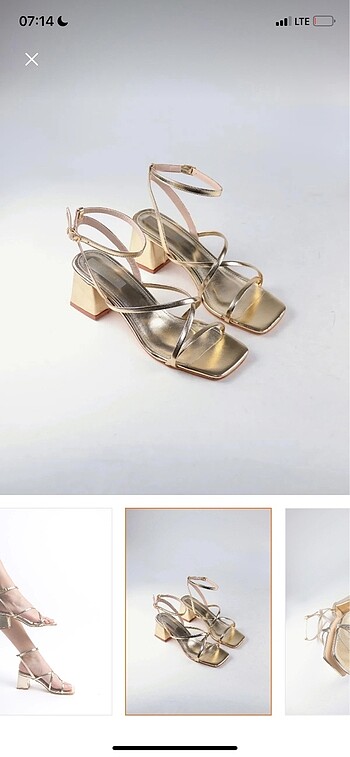 Zara Gold Bağcıklı Sandalet Kalın Topuklu