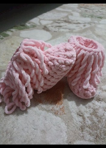 Kızlar için Pembe Örgü Sıcak Ev Terliği - Görsel 3