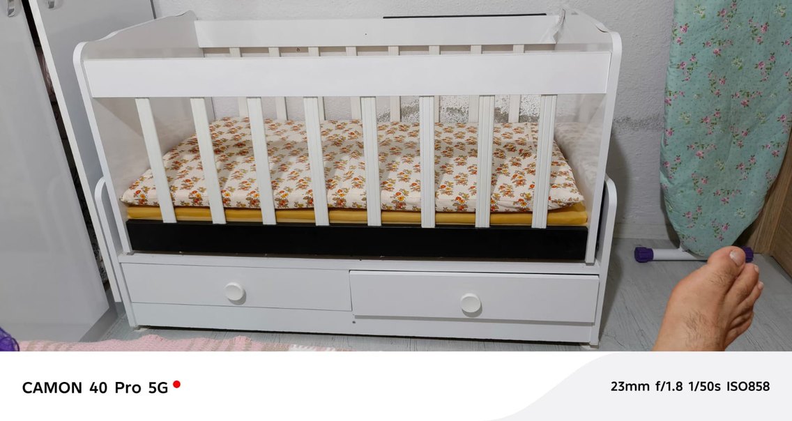 Beyaz Bebek Beşiği ve Çekmeceli Sepet - Görsel 3