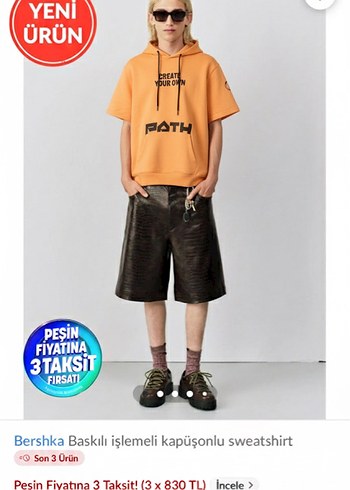 Bershka Baskılı Kapüşonlu Erkek Sweatshirt