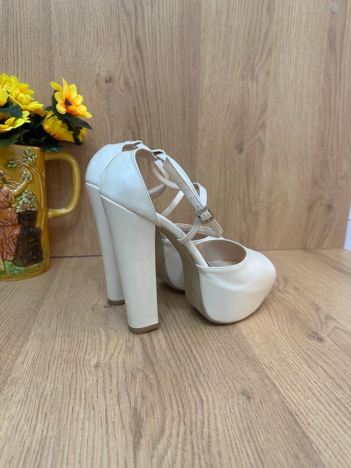 Beyaz Platform Topuklu Kadın Abiye Ayakkabı - Görsel 2