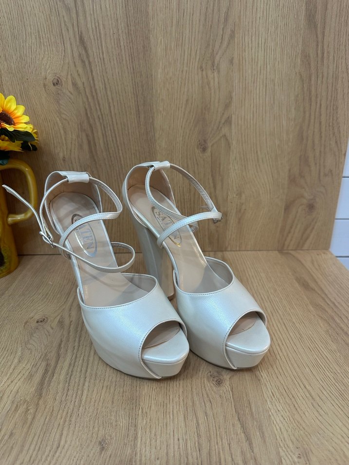 Beyaz Platform Topuklu Kadın Abiye Ayakkabı - Görsel 5