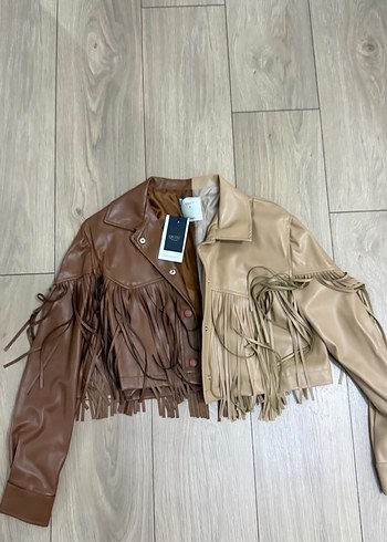 Kahverengi Püsküllü Kısa Deri Ceket - Görsel 3