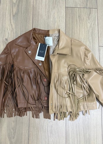 Kahverengi Püsküllü Kısa Deri Ceket - Görsel 2