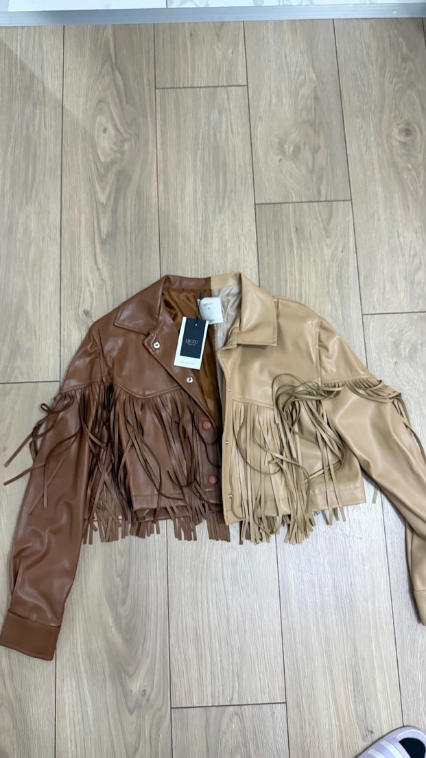 Kahverengi Püsküllü Kısa Deri Ceket - Görsel 3