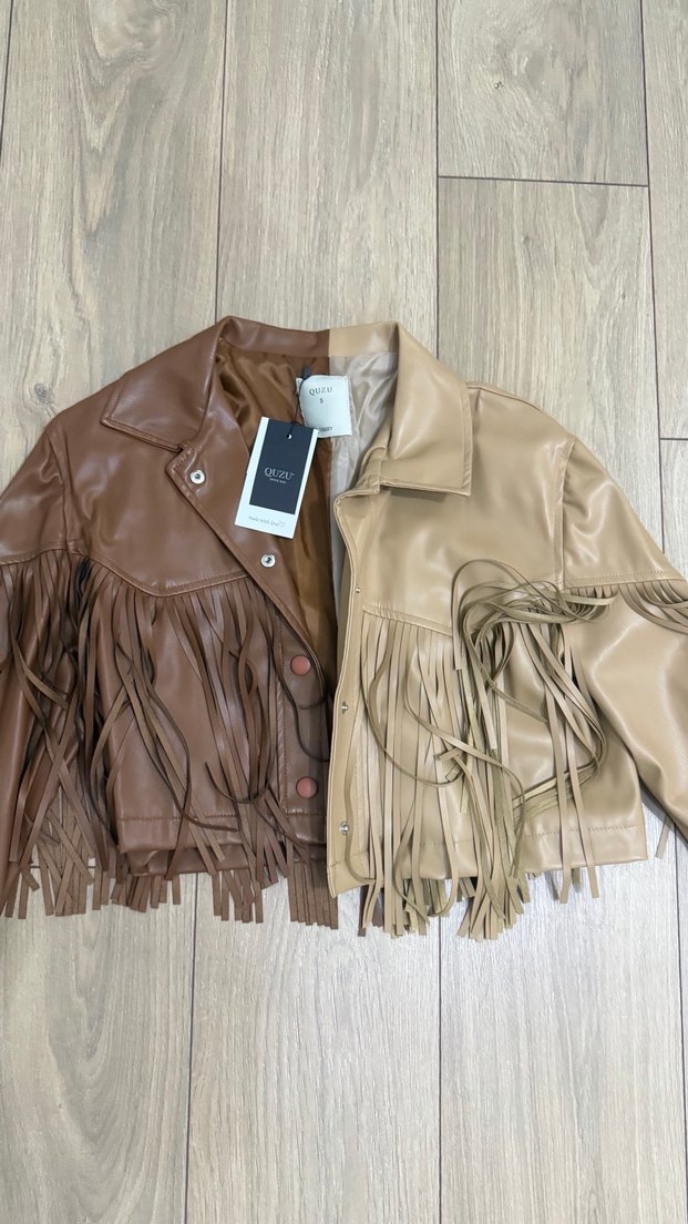 Kahverengi Püsküllü Kısa Deri Ceket - Görsel 2