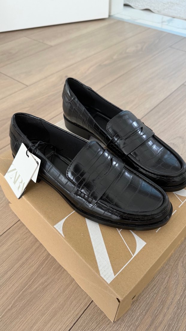 Klasik Siyah Yılan Desenli Kadın Loafer zara - Görsel 4