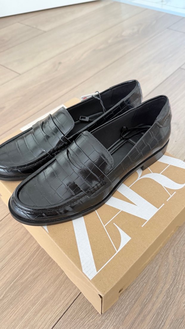 Klasik Siyah Yılan Desenli Kadın Loafer zara - Görsel 3