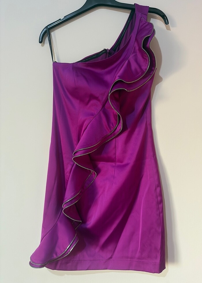 Fuşya tek kollu abiye - Görsel 3