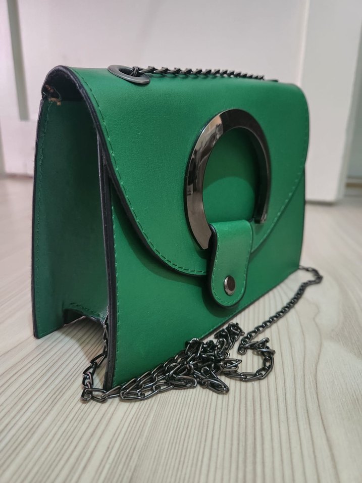 Yeşil Deri Zincir Detaylı Kadın Çanta - Görsel 2