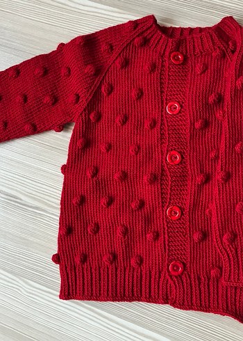 Kız Çocuk Kırmızı el örgüsü 1-2 yaş hırka - Görsel 2