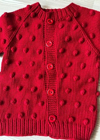 Kız Çocuk Kırmızı el örgüsü 1-2 yaş hırka - Görsel 4