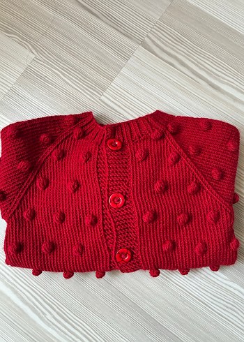 Kız Çocuk Kırmızı el örgüsü 1-2 yaş hırka - Görsel 3